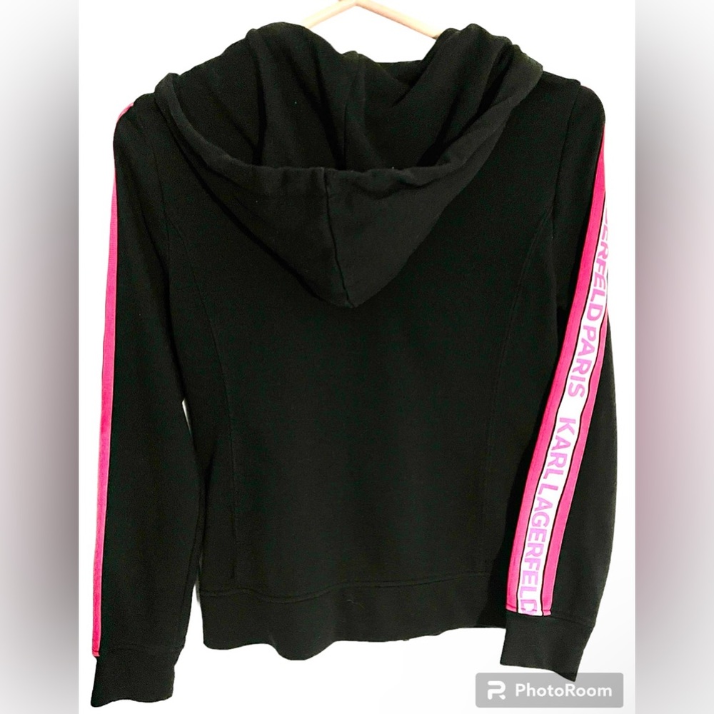 NWOT Karl Lagerfeld Hoodie Full Zip, Pockets Black & Pink Sz ladies XS/S - Picture 5 of 10